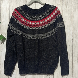 Weatherproof Vintage Medium‎ Sweater Mens Black Red Fair Isle Crewneck Excellent